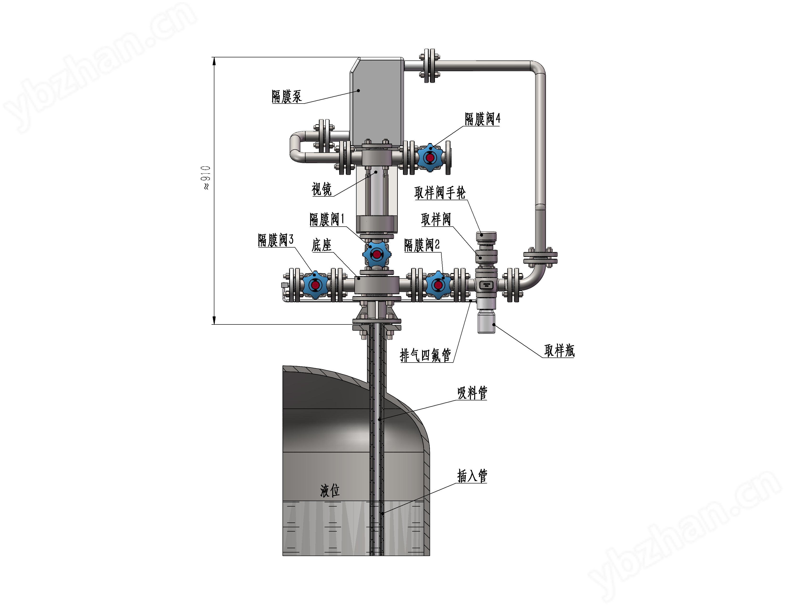 5-DN25工程圖效果圖-襯氟反應釜頂部循環取樣裝置+反應釜.PNG 自循環取樣裝置